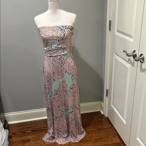 The Limited Strapless Dress with Pink and Mint Paisley
